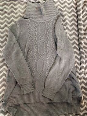 Woman Within Gray Cable-Knit Turtleneck Sweater